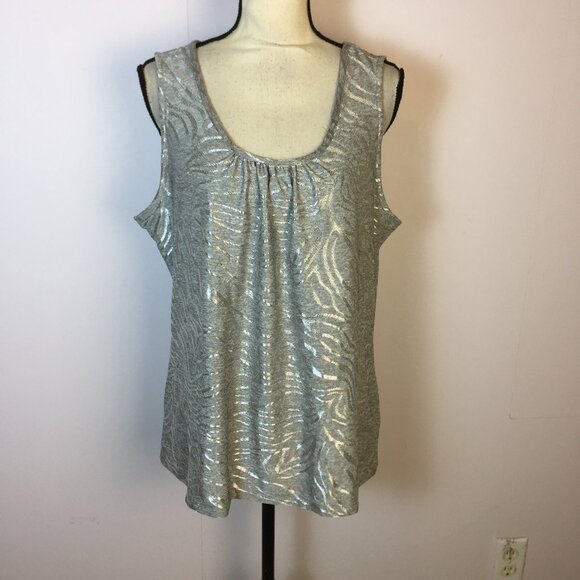JM Collection Tank Top Blouse Sz 1X Womans Plus Gray Shimmery Sleeveless Stretch - Picture 1 of 11